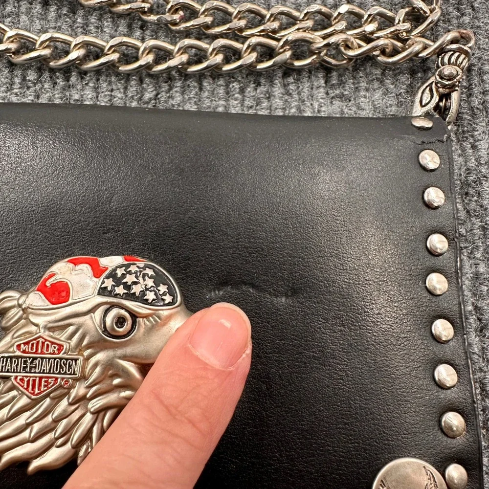 Harley Davidson Trucker Wallet Studded Eagle Biker Black 90s Casual READ
